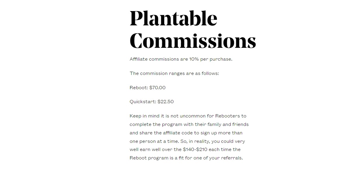 Plantable Affiliate Program Commission Info