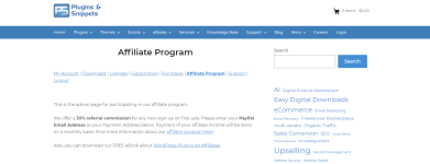Plugins and Snippets Affiliate Program Homepage