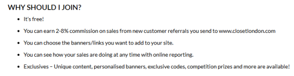 Closet London US Affiliate Program